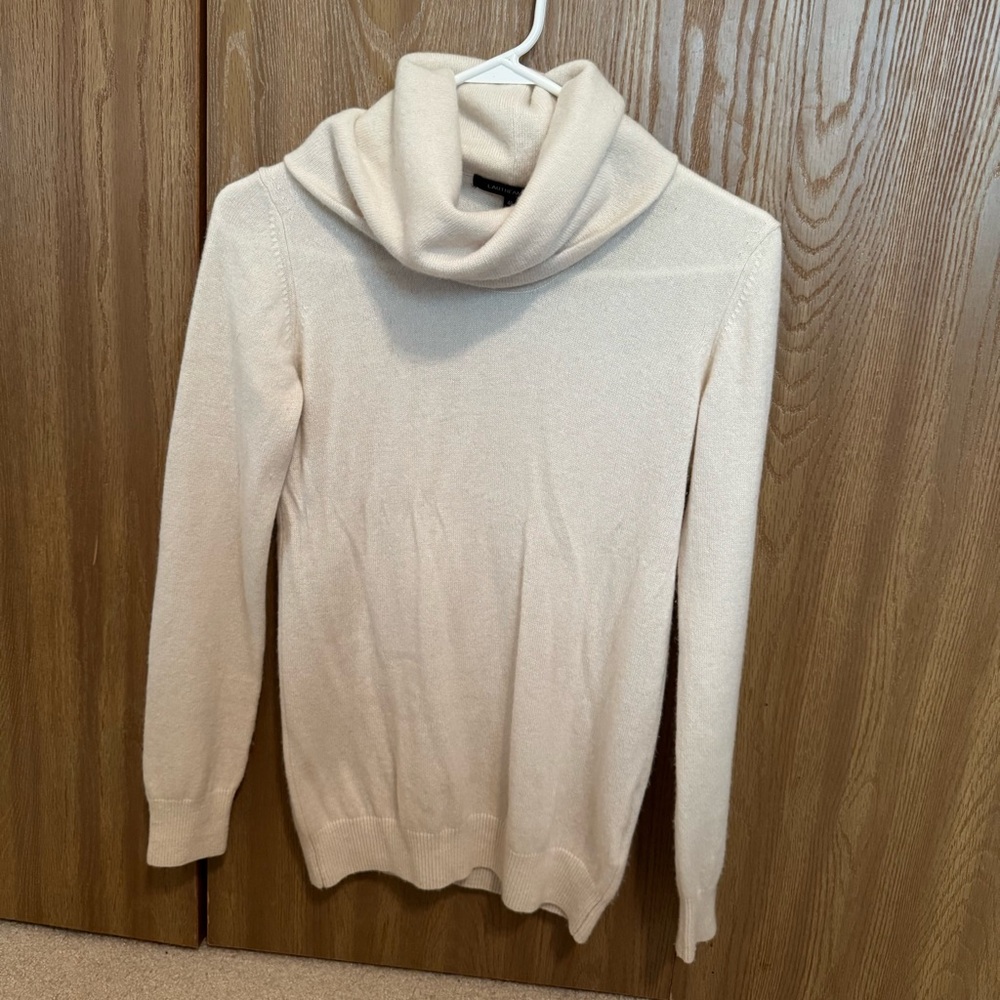 Cream Turtleneck Cashmere Sweater